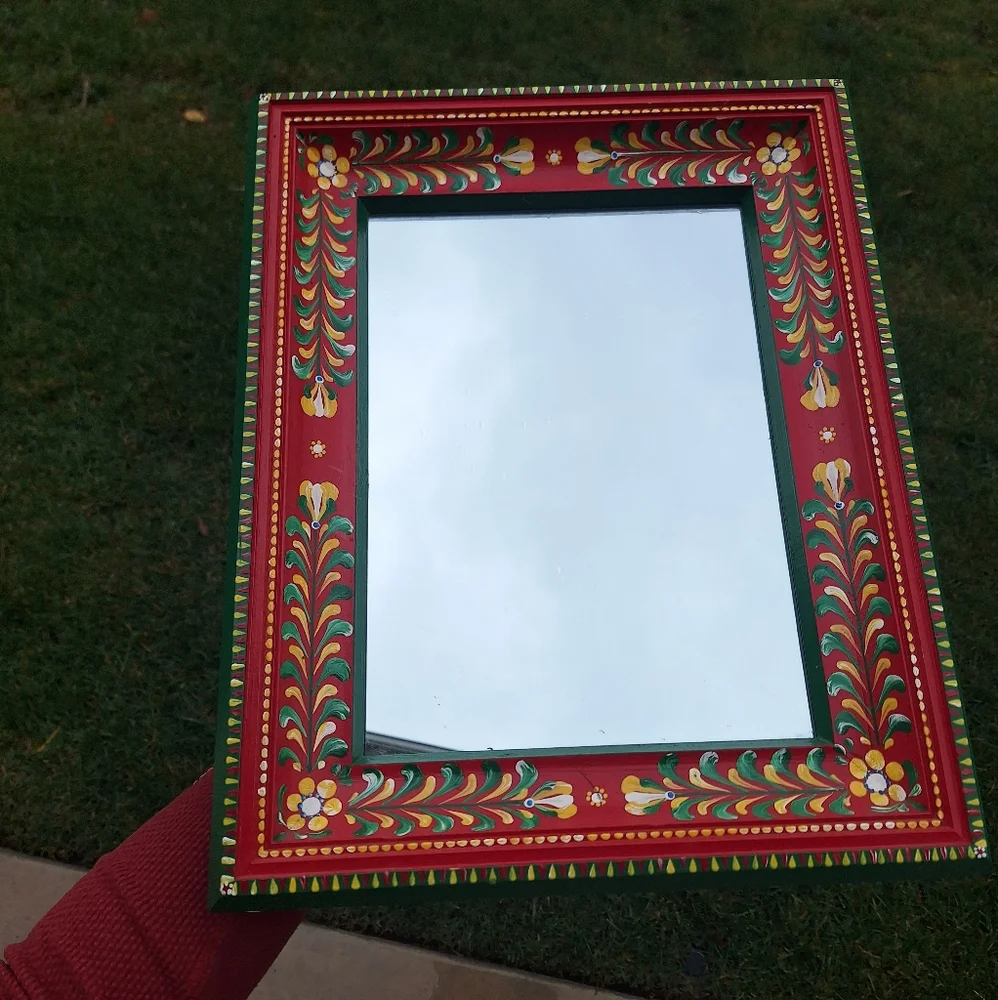 Vtg signed handmade handpainted mirror 18x14